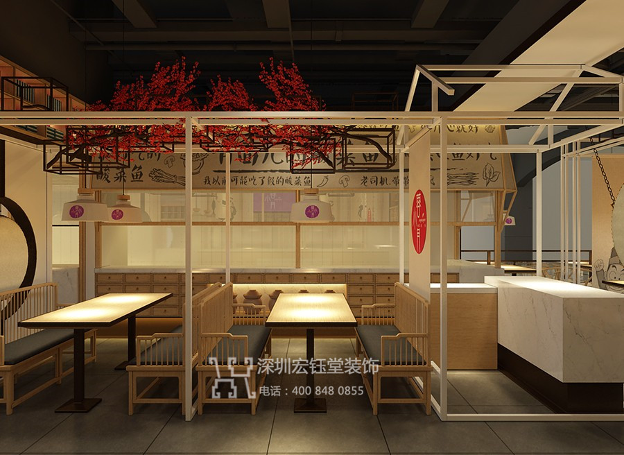 蓉小月老壇酸菜魚(yú)連鎖店裝修效果圖案例